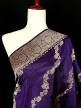 Eggplant Color Pure Banarasi Katan Silk Dupatta with Muted Gold Zari - SILK MARK Certified