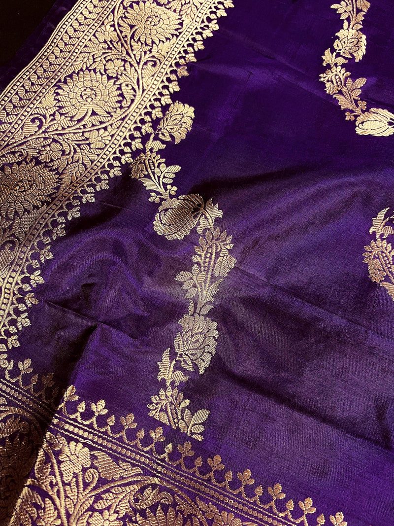 Eggplant Color Pure Banarasi Katan Silk Dupatta with Muted Gold Zari - SILK MARK Certified