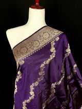 Eggplant Color Pure Banarasi Katan Silk Dupatta with Muted Gold Zari - SILK MARK Certified