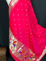 Hot Pink Color Paithani Banarasi Katan Silk Dupatta