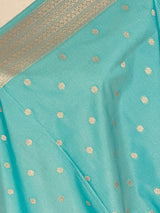 Pastel Sea Blue Handmade Soft Silk Zari Weaved Dupatta with Koniya design and small Buttis