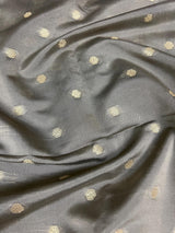 English Grey Color Handmade Soft Banarsi Silk Zari Weaved Dupatta with Koniya design and small Buttis