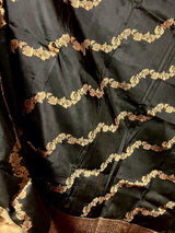 Black Color Pure Banarasi Katan Silk Dupatta with Muted Gold Zari - SILK MARK Certified