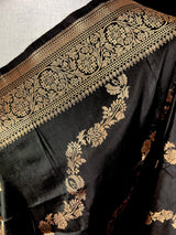 Black Color Pure Banarasi Katan Silk Dupatta with Muted Gold Zari - SILK MARK Certified