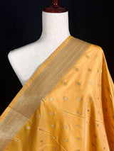 Handmade Soft Banarasi Silk Zari Weaved Mango Yellow Color Dupatta with Koniya design and Small buttis | Indian Dupatta | Stole | Scarf