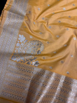 Handmade Soft Banarasi Silk Zari Weaved Mango Yellow Color Dupatta with Koniya design and Small buttis | Indian Dupatta | Stole | Scarf