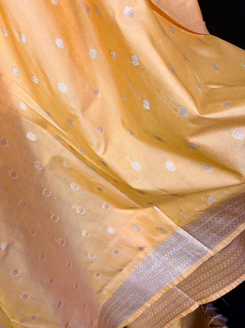 Handmade Soft Banarasi Silk Zari Weaved Mango Yellow Color Dupatta with Koniya design and Small buttis | Indian Dupatta | Stole | Scarf