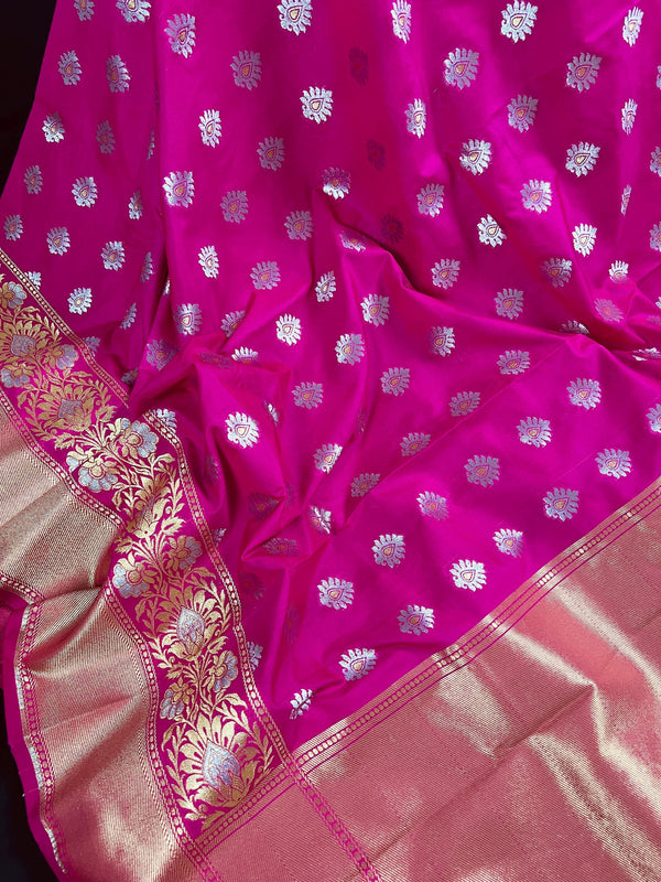 Statement Handmade Hot Pink Banarasi Soft Silk Saree