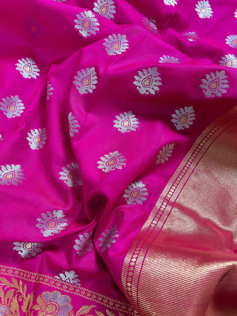 Statement Handmade Hot Pink Banarasi Soft Silk Saree