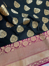 Black with Pink Color Traditional Banarasi Silk Handloom Saree