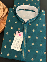 Teal Green Color Men Kurta Set - Embossed Embroidery and Zari Butti - Sherwani Style Kurta - Indian Wedding Kurta - Indian Outfit for Men