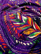 Purple Color Kantha Stitch Saree  - Bangalori Silk Saree  - Handwoven Kantha Stitch Saree - Multi Color - Kantha Stitch Silk Saree