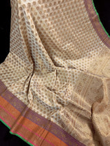 Beige Gold Color with Multi Color Border in Semi-Tussar Silk Saree With Antique Zari Weaving Work