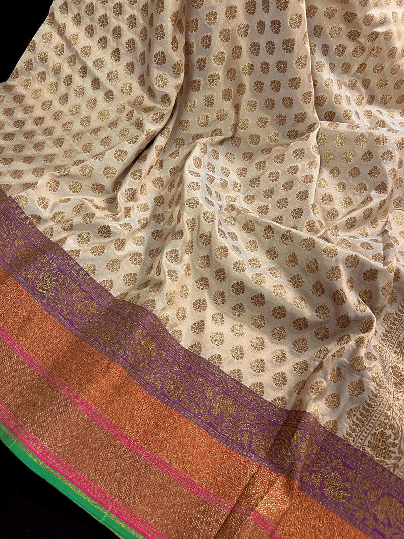 Beige Gold Color with Multi Color Border in Semi-Tussar Silk Saree With Antique Zari Weaving Work