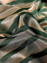 Statement Handmade Bottle Green Color Striped Banarasi Satin Tissue Silk Saree