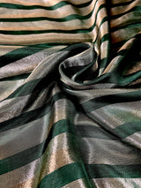 Statement Handmade Bottle Green Color Striped Banarasi Satin Tissue Silk Saree