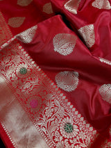 Statement Handmade Deep Red Color Banarasi Semi Katan Silk Saree