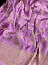 Statement Lilac Color Pure Banarasi Satin Silk Saree with Handwoven Gold Zari Weaved Saree - Silk Mark Certified