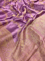 Statement Lilac Color Pure Banarasi Satin Silk Saree with Handwoven Gold Zari Weaved Saree - Silk Mark Certified