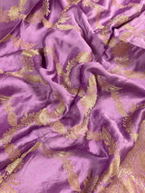 Statement Lilac Color Pure Banarasi Satin Silk Saree with Handwoven Gold Zari Weaved Saree - Silk Mark Certified