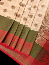 Beige with Red combination Traditional Banarasi Silk Saree with Copper Zari Weave