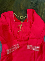 Readymade 3pcs Suit in Red Color For Women with Handwork