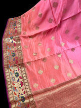 Ombre Pure Banarasi Dupion Silk Saree with Paithani Muniya Borders - Handwoven Saree - SILK MARK CERTIFIED