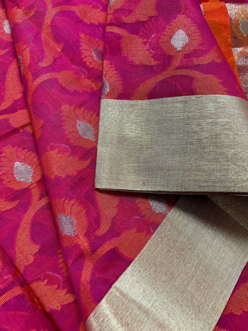 Pink Color Jamdani Soft Cotton Silk  Saree -  Jamdani Saree - Floral Jaal Sarees