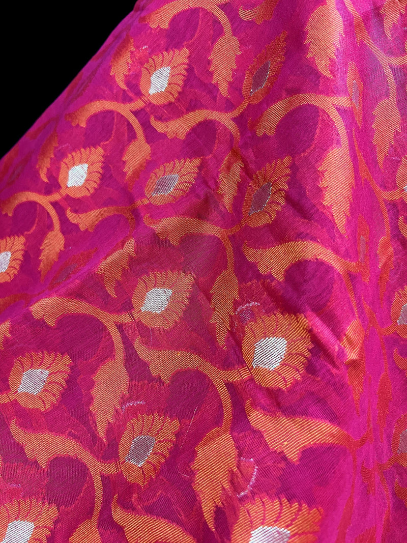 Pink Color Jamdani Soft Cotton Silk  Saree -  Jamdani Saree - Floral Jaal Sarees