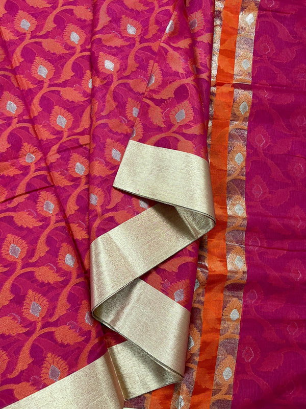 Pink Color Jamdani Soft Cotton Silk  Saree -  Jamdani Saree - Floral Jaal Sarees