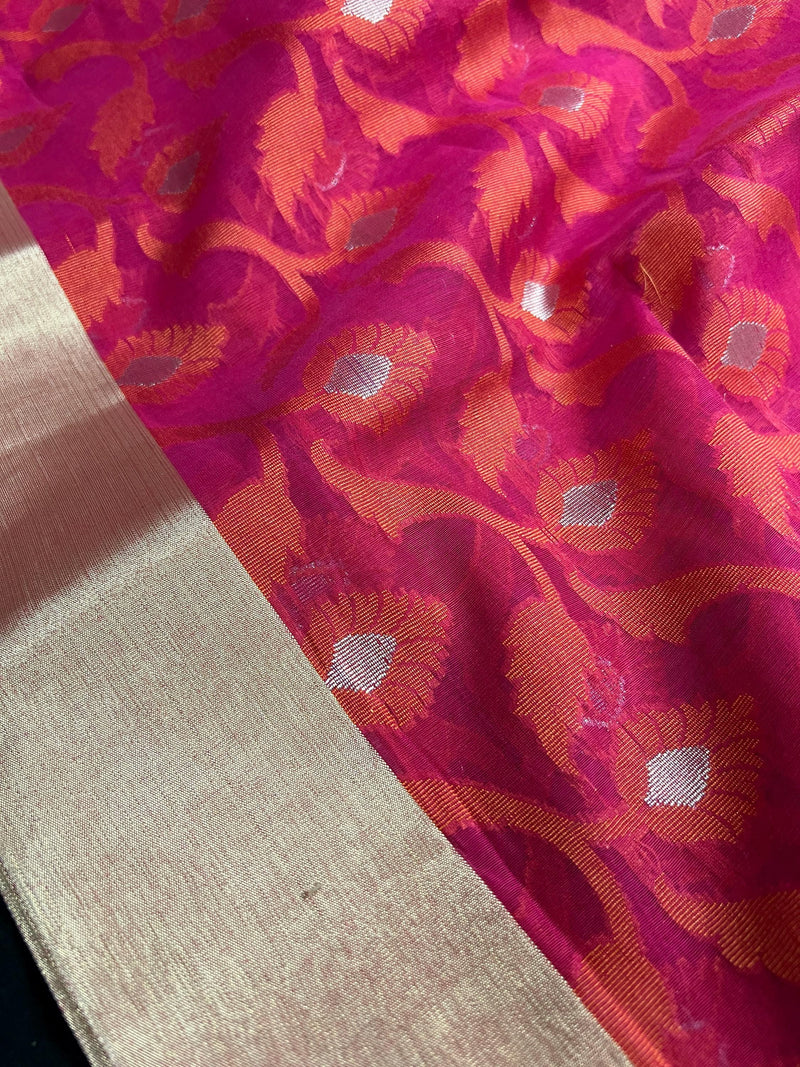 Pink Color Jamdani Soft Cotton Silk  Saree -  Jamdani Saree - Floral Jaal Sarees