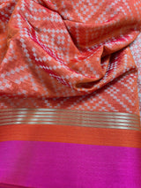 Handmade Orange Color Saree -  Banarasi Handloom Cotton Silk Saree - Resham Weave