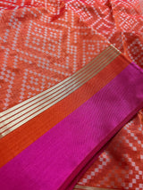 Handmade Orange Color Saree -  Banarasi Handloom Cotton Silk Saree - Resham Weave