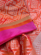 Handmade Orange Color Saree -  Banarasi Handloom Cotton Silk Saree - Resham Weave