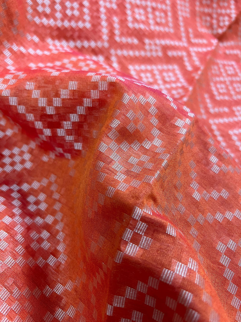 Handmade Orange Color Saree -  Banarasi Handloom Cotton Silk Saree - Resham Weave