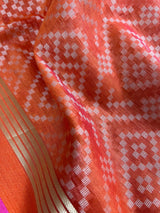 Handmade Orange Color Saree -  Banarasi Handloom Cotton Silk Saree - Resham Weave