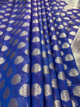 Blue Color Banarasi Cotton Silk Saree with tint of Purple - Koniya Design - Muted Sliver Zari Weave - Banarasi Silk Sarees