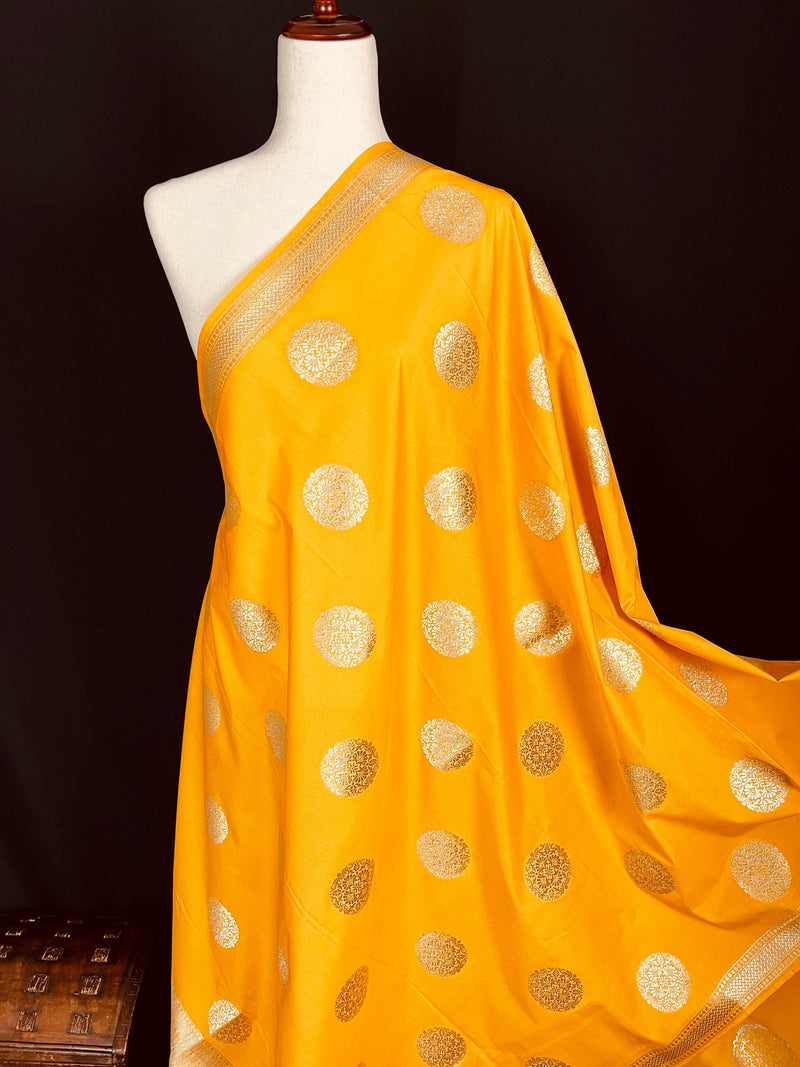 Yellow Color Handmade Soft Silk Zari Weaved Dupatta with Chakras with Grand Flower Borders | Indian Dupatta | Gift For Her | Lehenga dupatta