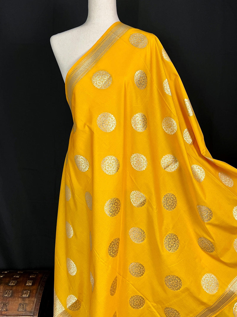 Yellow Color Handmade Soft Silk Zari Weaved Dupatta with Chakras with Grand Flower Borders | Indian Dupatta | Gift For Her | Lehenga dupatta