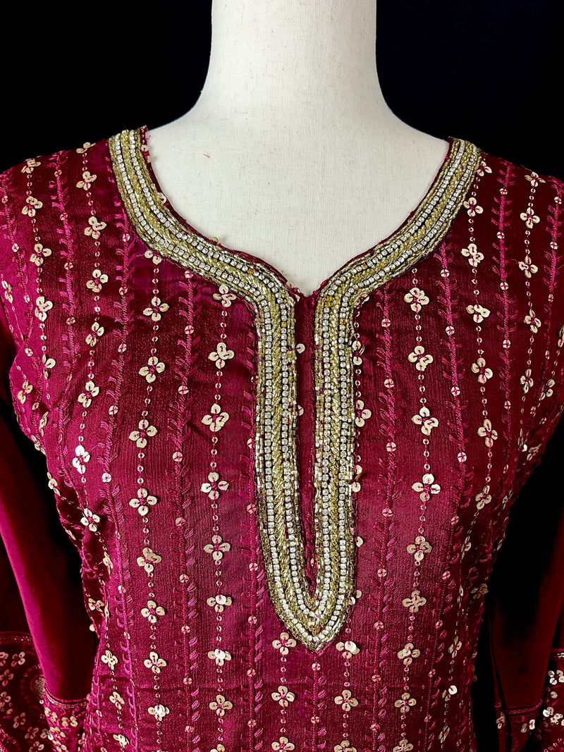 Designer Readymade Salwar Kameez 3pcs in Burgundy Color For Women with Handwork