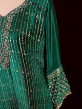 Designer Readymade Kameez with Pants in Bottle Green Color