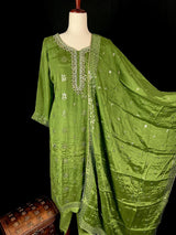 Readymade 3pcs Suit in Mehandi Green Color For Women with Handwork