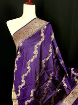 Eggplant Color Pure Banarasi Katan Silk Dupatta with Muted Gold Zari - SILK MARK Certified