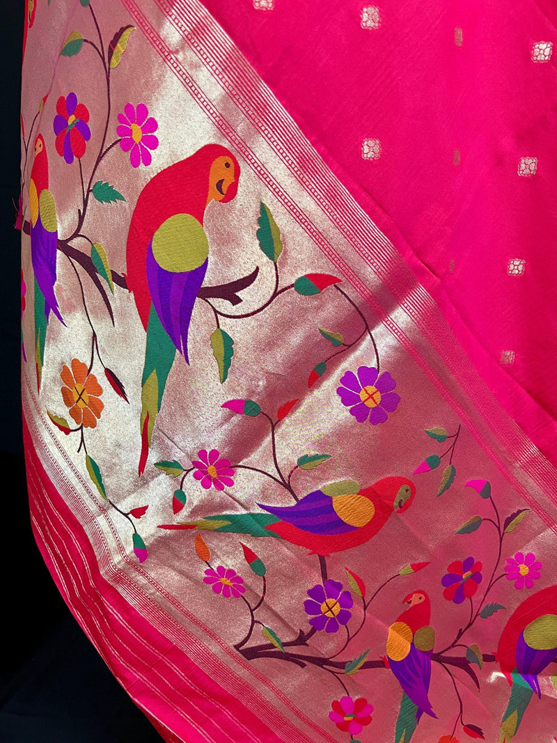 Hot Pink Color Paithani Banarasi Katan Silk Dupatta