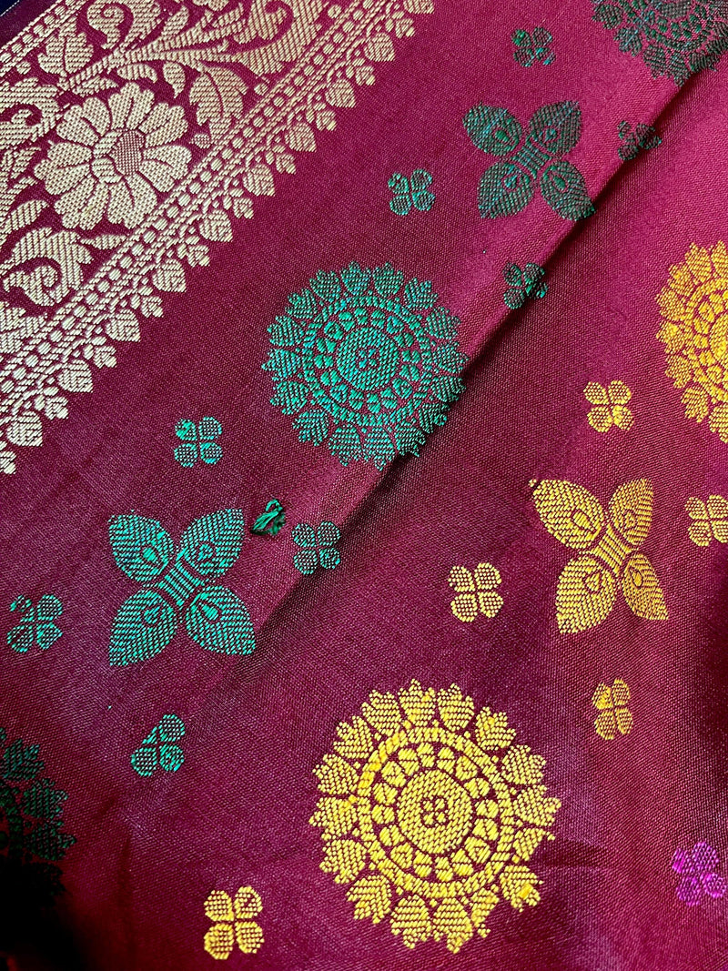 Burgundy Color Soft Silk Dupatta with Multi-Color Meenakari Work | Soft Silk Dupatta | Stole | Benarasi Dupatta | Gift For Her