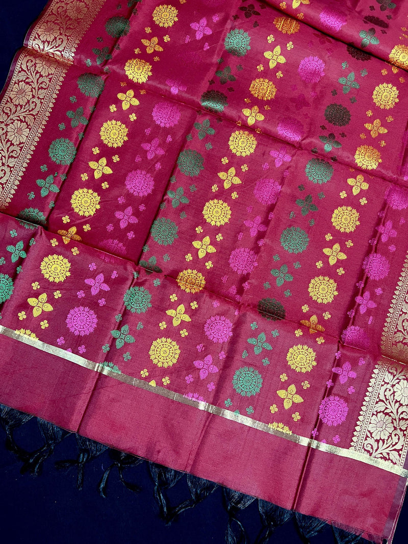 Burgundy Color Soft Silk Dupatta with Multi-Color Meenakari Work | Soft Silk Dupatta | Stole | Benarasi Dupatta | Gift For Her