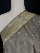 English Grey Color Handmade Soft Banarsi Silk Zari Weaved Dupatta with Koniya design and small Buttis