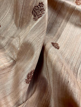 Beige Color Pure Tussar Saree with Antique Zari Weave  - Silk Mark Certified