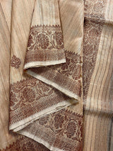 Beige Color Pure Tussar Saree with Antique Zari Weave  - Silk Mark Certified