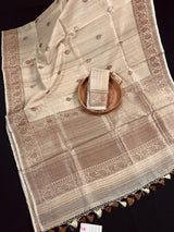 Beige Color Pure Tussar Saree with Antique Zari Weave  - Silk Mark Certified